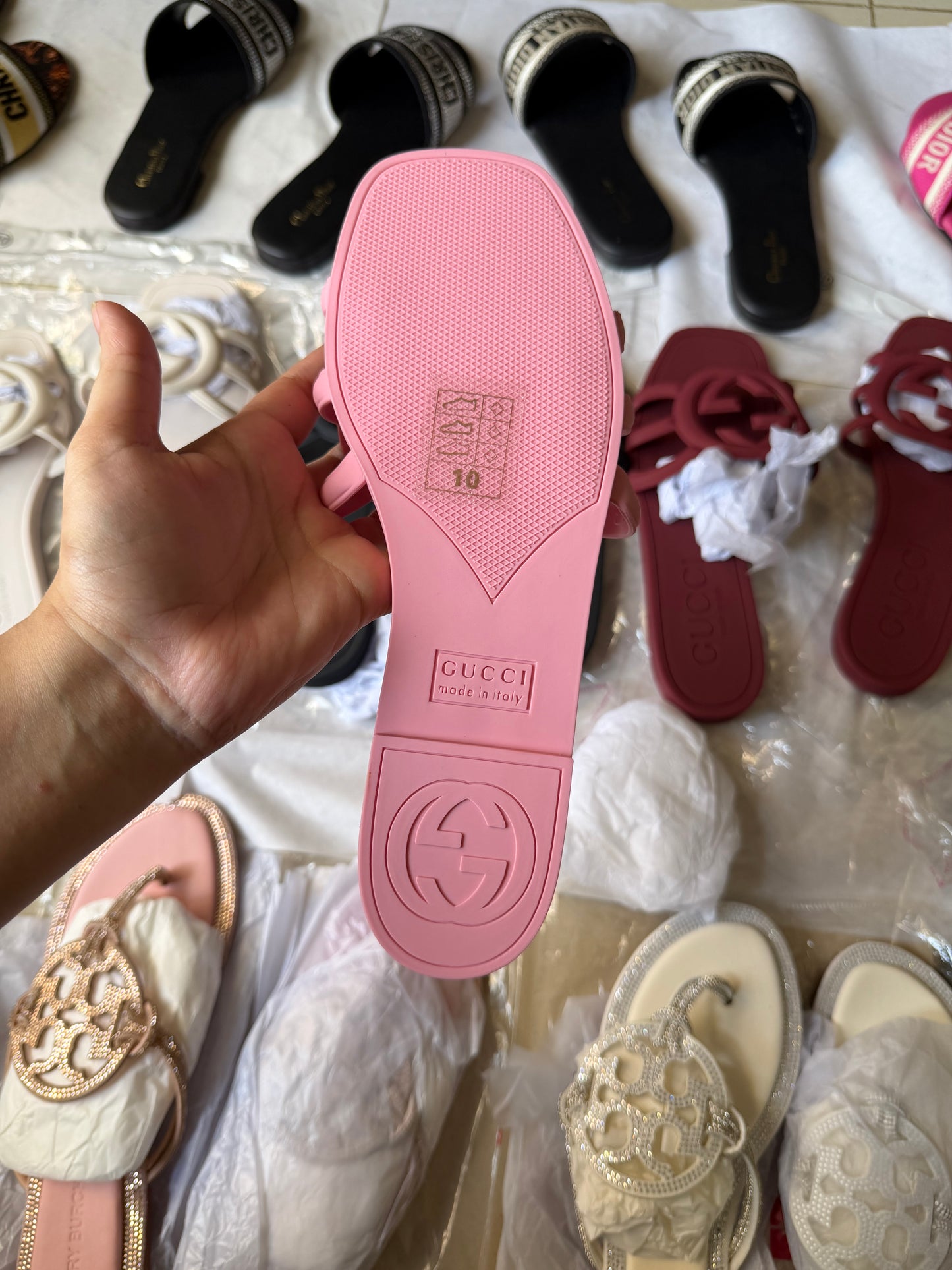 GG slide pink famous brand