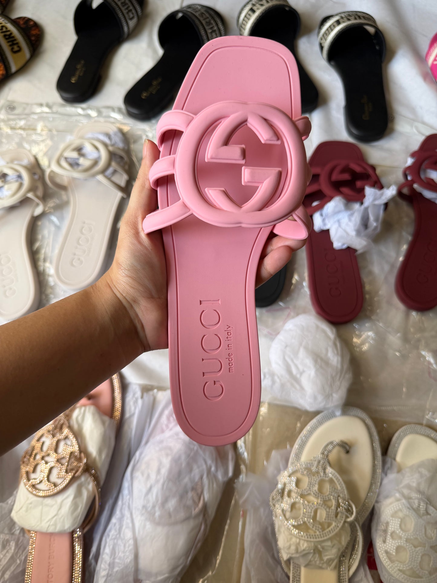 GG slide pink famous brand