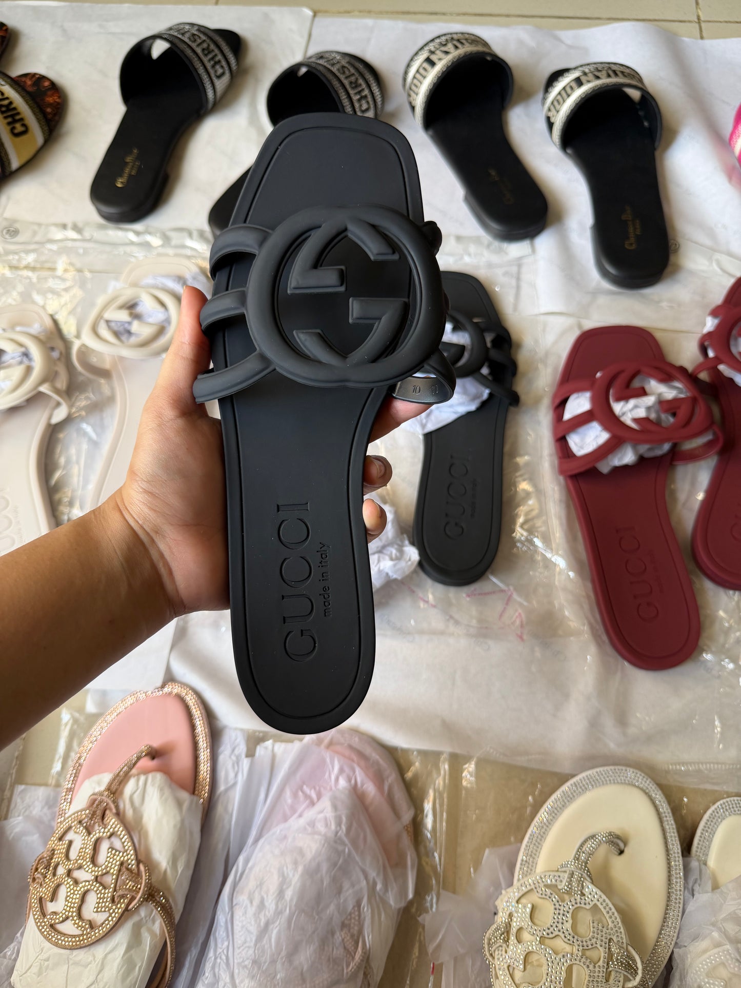 GG slide black famous brand