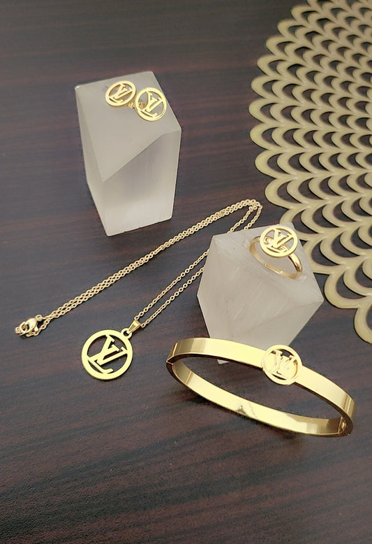 L V necklace studs bangle & ring set