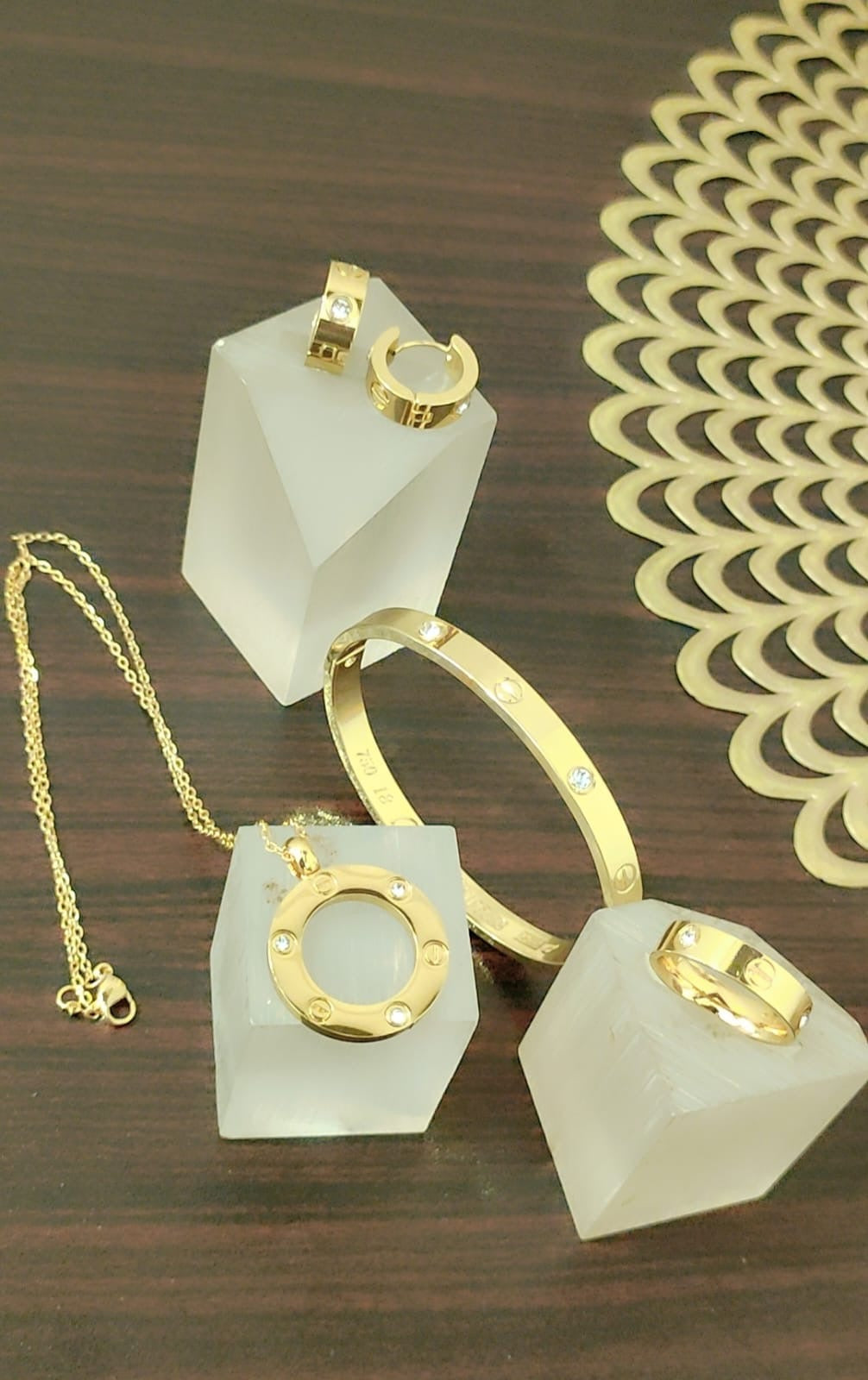 C brand necklace studs bangle & ring set