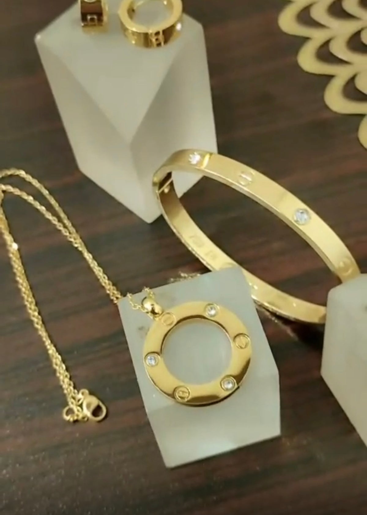 C brand necklace studs bangle & ring set